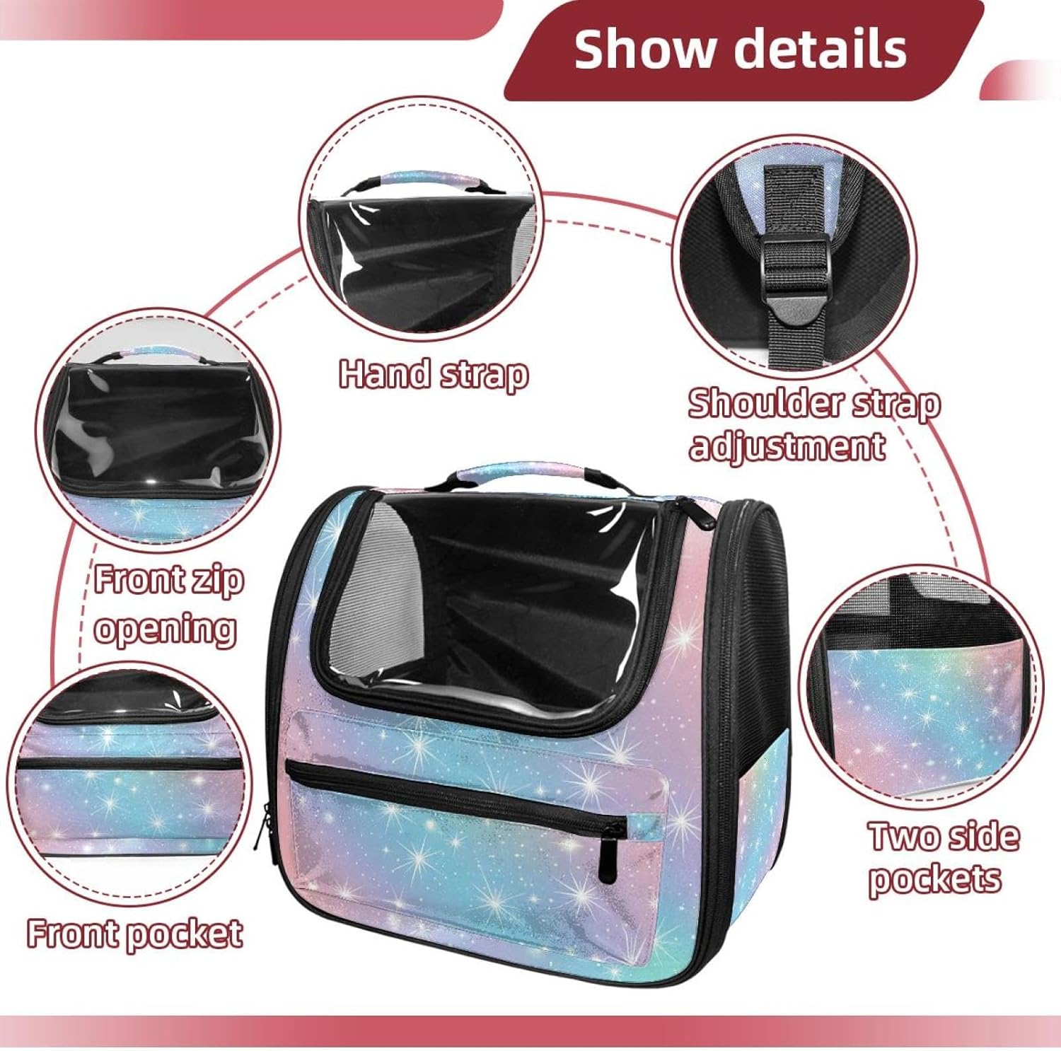 Star Pastel (1) Cat Backpack Carrier, Large Pet Backpack for Medium Small Dog Cat Puppy Kitty Bunny