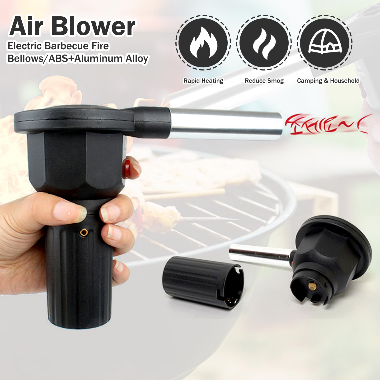 Soplador Barbacoa, Ventilador De Parrilla Portátil Alimentado Por Batería Con Control De Velocidad Del Mango Para Barbacoa Al Aire Libre, Picnic, Camping Y Senderismo