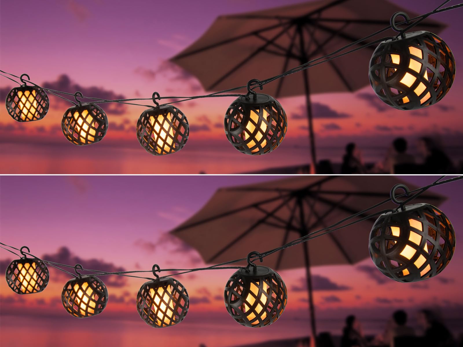 2er Set Solarbetriebene Outdoor Lichterketten mit 8 Kugeln, Länge 4,1 Meter