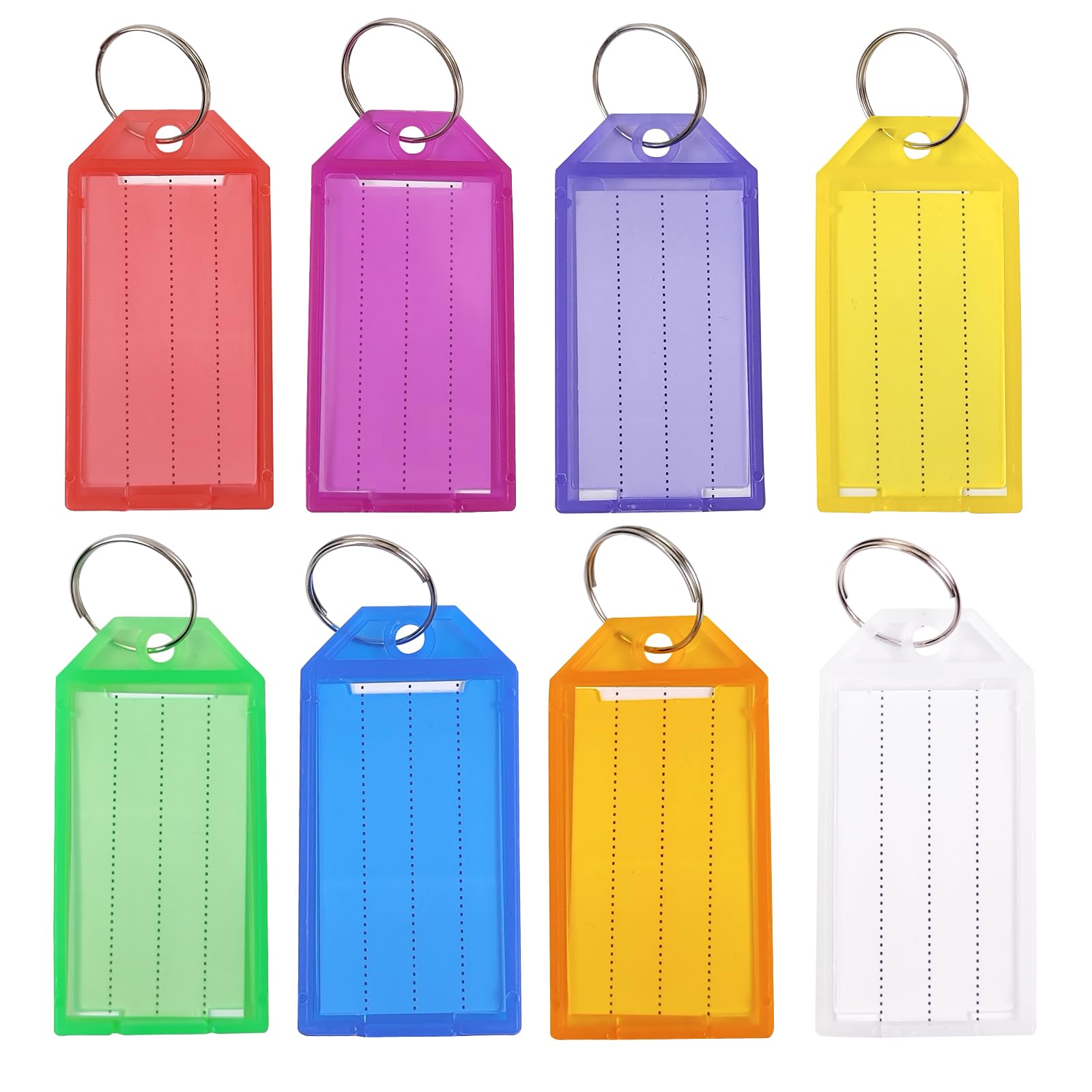 HFZRZFH 16 Pack Plastic Key Tags with Split Ring and Writable Labels - 8 Assorted Colors, for Keys, Luggage, USB, Pet ID