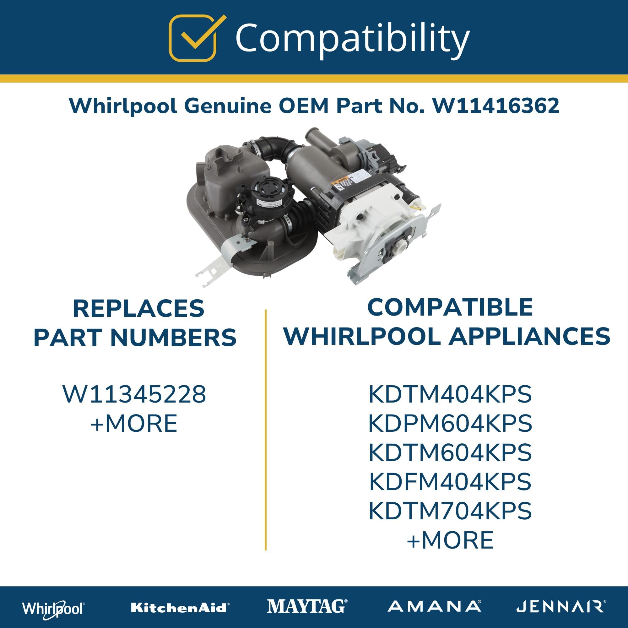 Amazon.com: Whirlpool W11416362 Genuine OEM Dishwasher Pump and