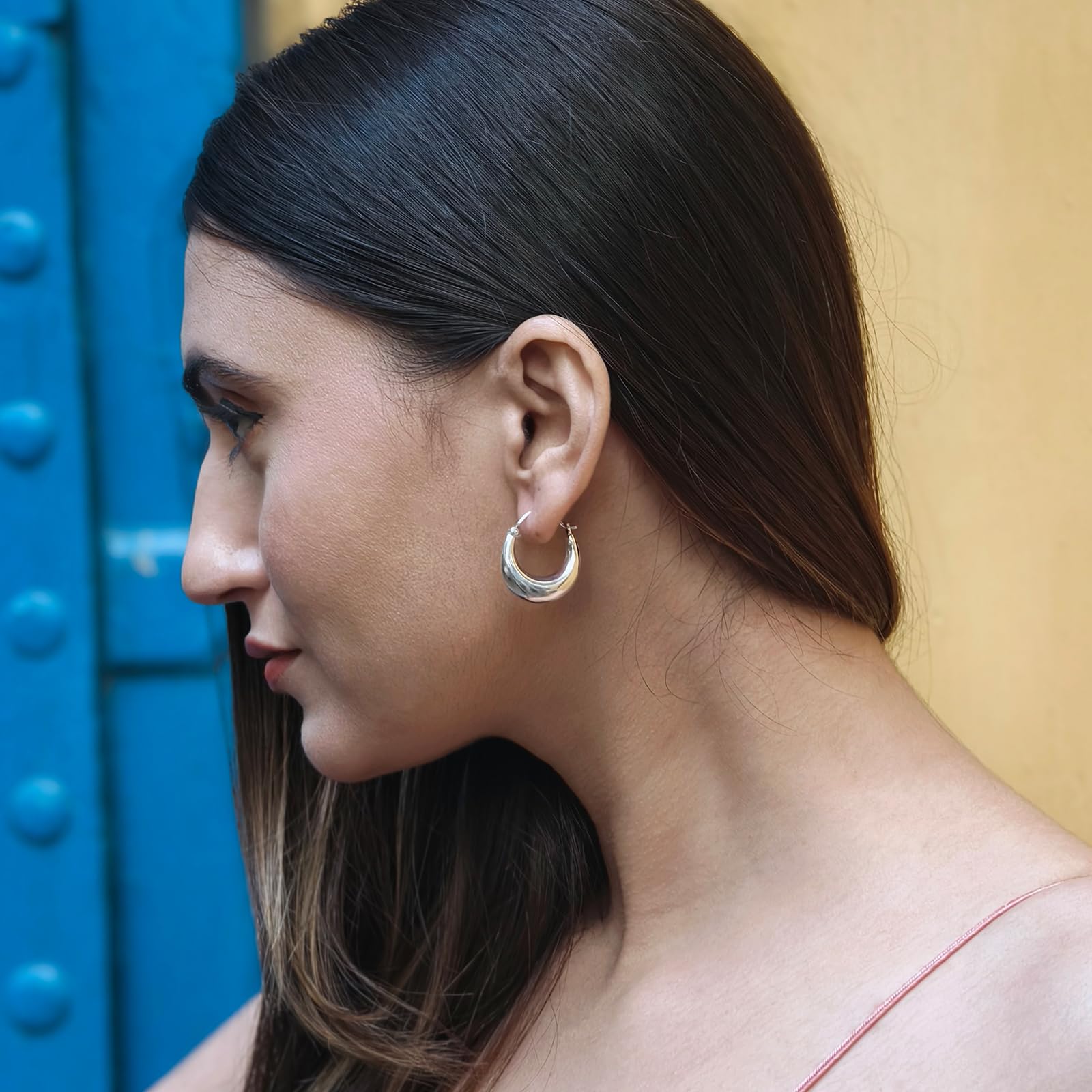 Aros de Plata de Ley 925 y Oro Vermeil de 18K Hechos a Mano para Mujer, Diseño de Media Luna, Ligeros e Hipoalergénicos, Joyería Minimalista para Uso Diario y Regalo