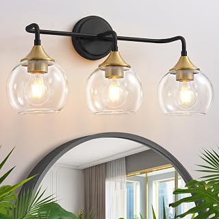Bathroom Light Fixtures 3-Light Black and Gold Vanity Light 22"