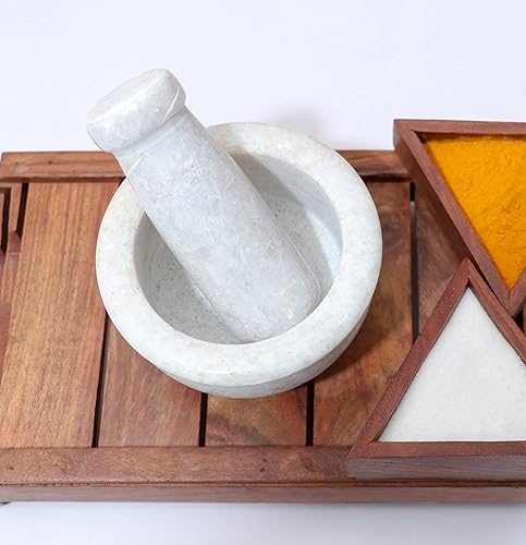 Miniatura 6 de Crocon Juego de mortero y maja  mármol blanco de 4 pulgadas, molinillo de especias, cuenco de hierbas para cocinar en la cocina, preparar especias,