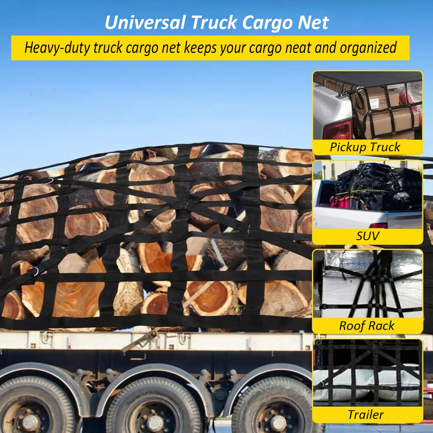 Red Maletero de Coche, Red de Carga Pesada Ajustable, Almacenamiento Fija para Maletero, para Camionetas, Camiones, Remolques, Incluye 4 Correas Fijas, 167 cm x 127 cm
