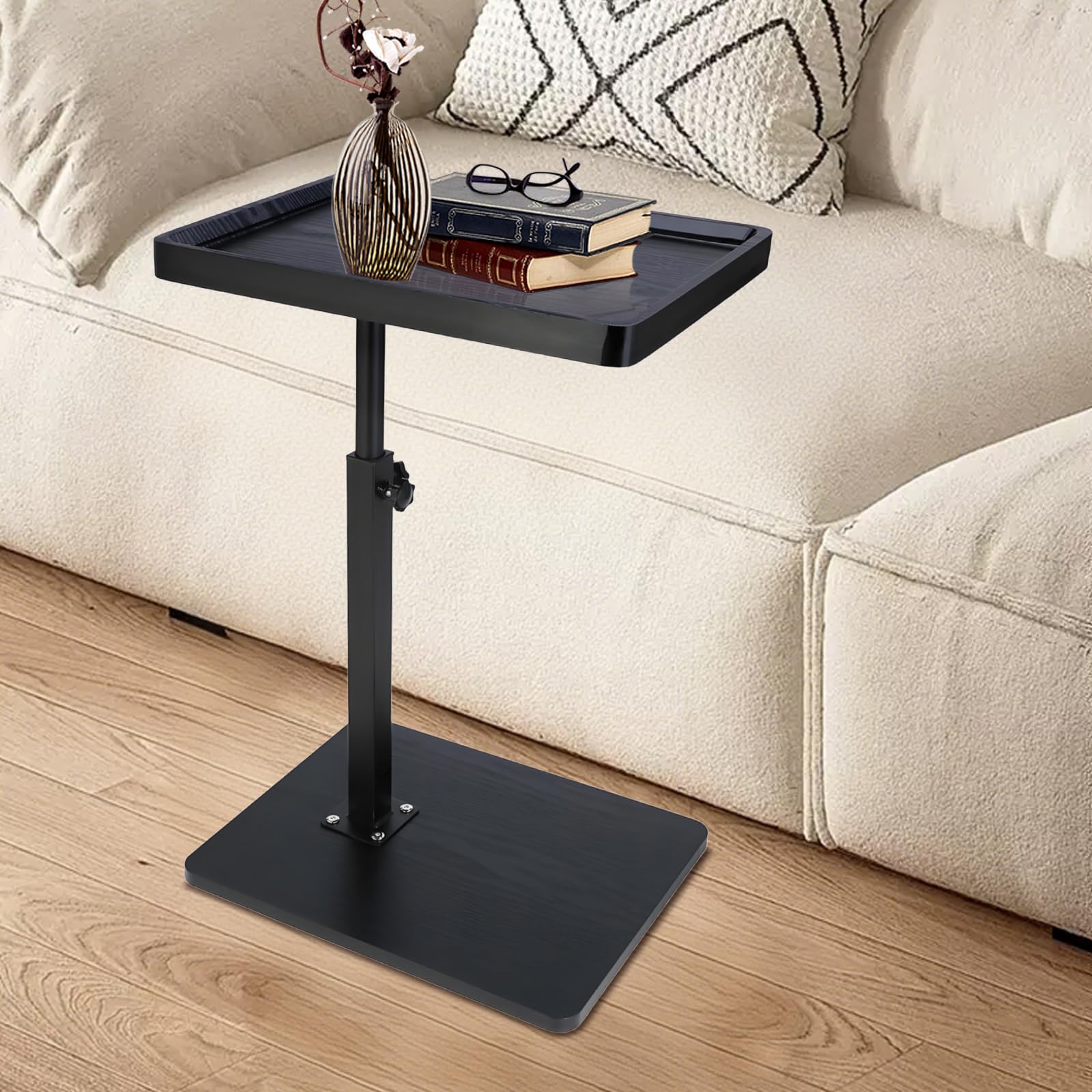 XUDREZ Adjustable C Shaped Side Table with 4 Castor Wheels 364° Swivel Tabletop, End Table for Living Room Bedroom Sofa Bathtub Bedside Nursing