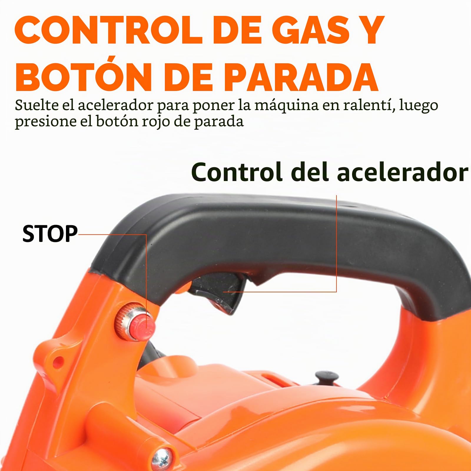 Soplador de hojas de gasolina, 26cc 7500r/min Portátil Soplador de hojas de gasolina, Motor de 2 tiempos, De mano, Ligero, Potente, Disipación rápida de calor Soplador de hojas de aire para jardín