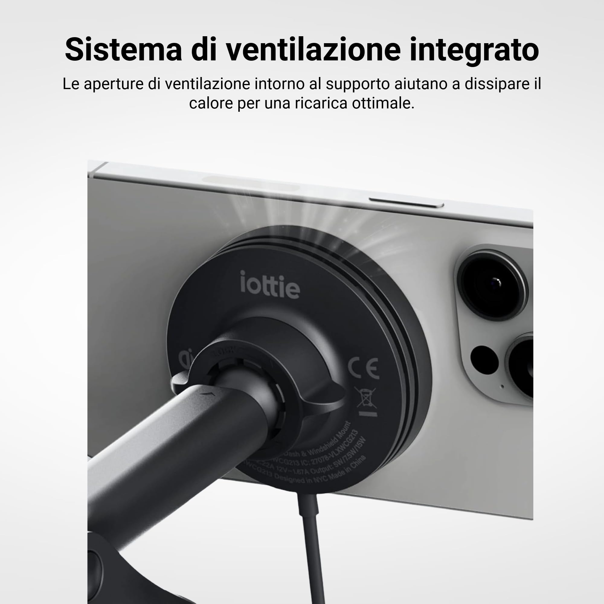 iOttie Velox Qi2 Mini 15 W Caricabatterie wireless da auto – Supporto per telefono da cruscotto e parabrezza – Supporto per iPhone compatibile con MagSafe per smartphone Qi2 (iPhone 12, 13, 14 e 15) –
