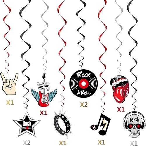 Miniatura 3 de Blulu 30 piezas de decoración de papel de aluminio para fiestas musicales con temática de rock and roll, decoraciones de techo retro colgantes para