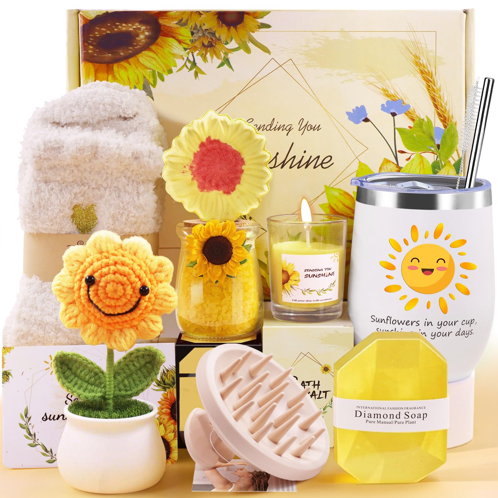 LIVEHITOP Regalo Compleanno Donna, Girasole Regalo Compleanno, Amica, San Valentino, Festa della Mamma, Natale Originale 10PCS Include Tazza Termica Mamma Moglie Figlia Fidanzata Collega