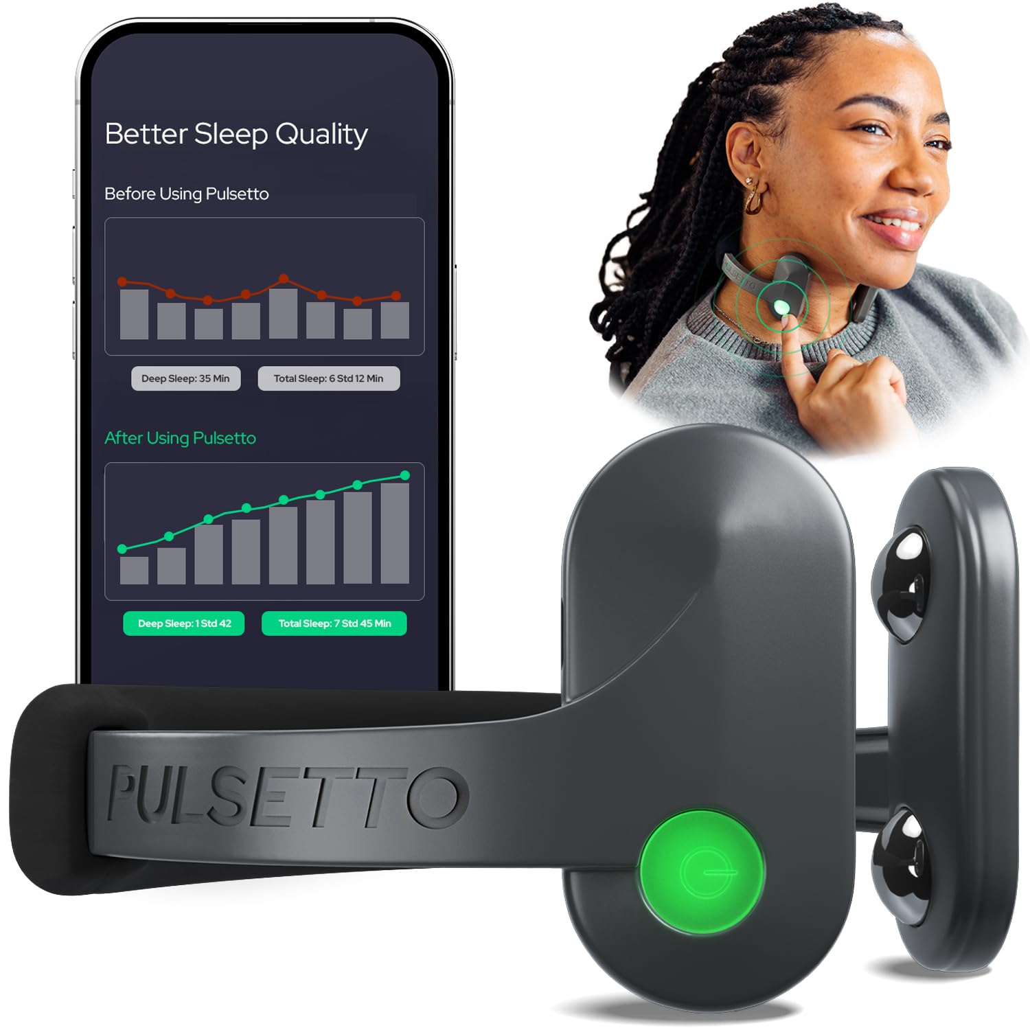 Pulsetto Vagus Nerve Stimulator for Better Sleep & Stress Relief | Sleep Aid Device for Adults | Personalized Relaxation Wearable for Long-Term Wellness | Sleep Device