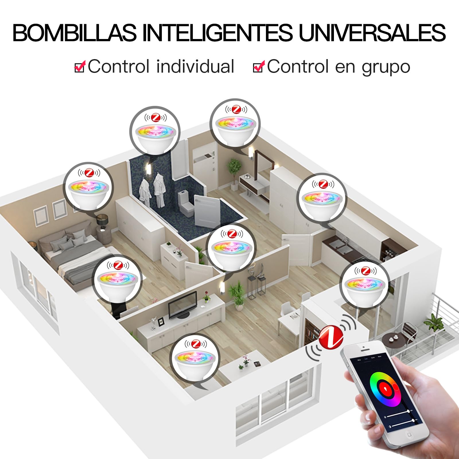 MOES ZigBee Lampadina LED Smart GU10 da 5W RGB e bianco freddo dimmerabile | Controllo vocale Alexa/Google Assistant, 2200-6500K 345lm Confezione da 2 (richiede ZigBee Hub)