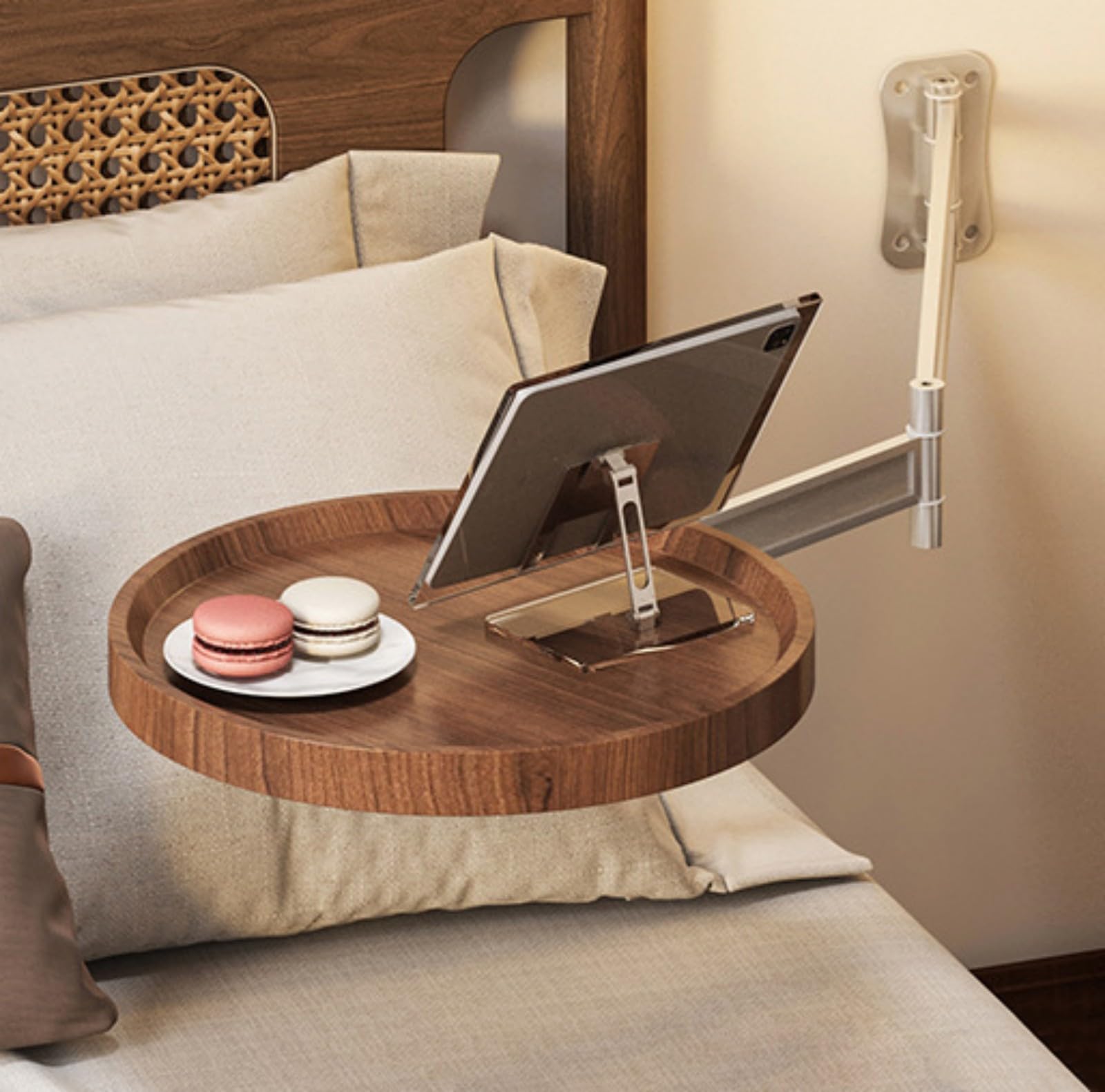SXZenSpace WallMounted Folding TableSmall Round Tray Expandable SpaceSaving Dining Table Floating Nightstand Unique Brown Wood Design Versatile Home Décor