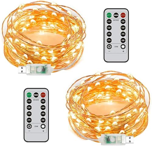 Guirnalda de luces de hadas estrelladas, 33 pies, 100 LED, con control remoto, luces parpadeantes de cobre flexibles por USB, luces decorativas para