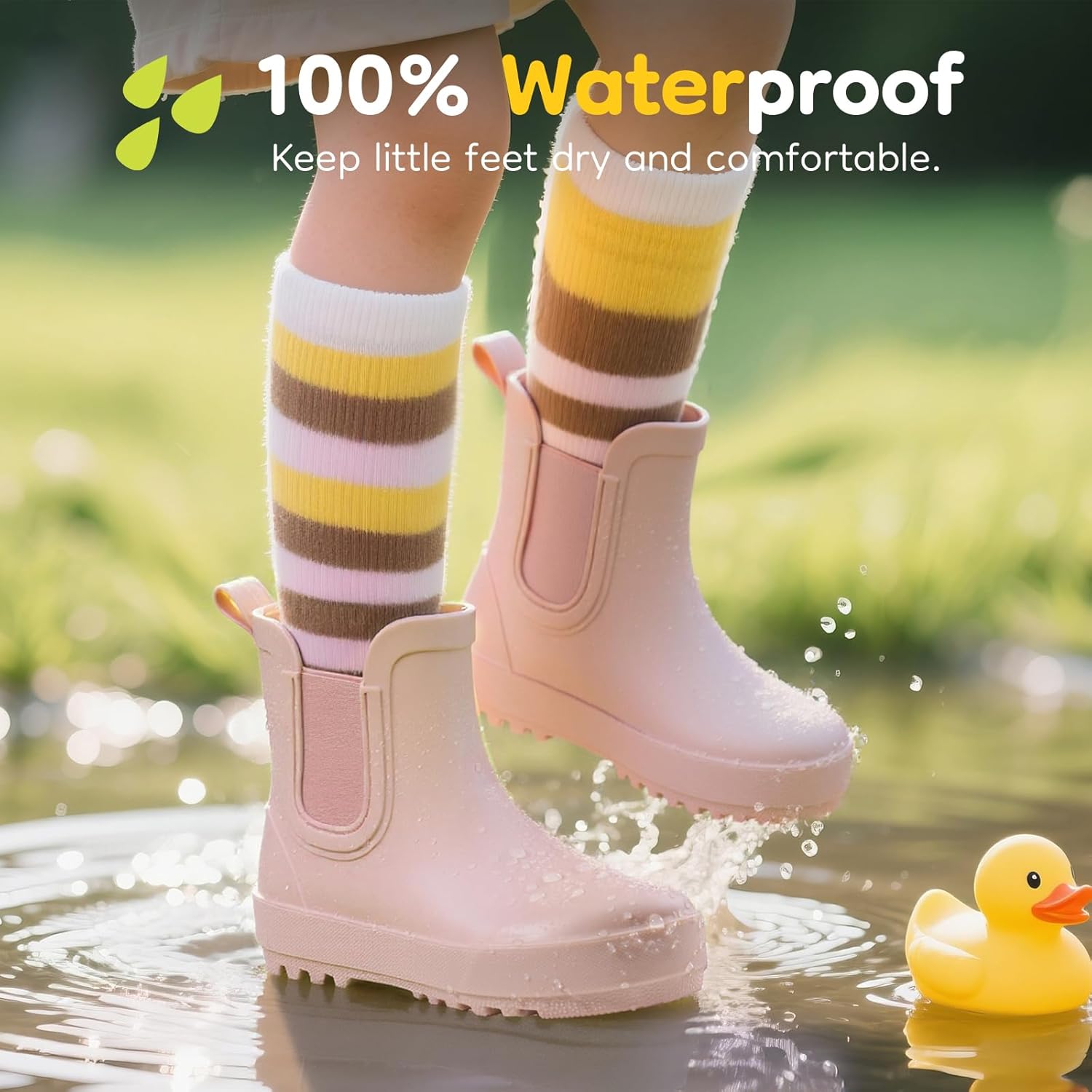 HISEA Kids Waterproof Ankle Deck Boots, Non-Slip Rubber Chelsea Slip-On with Round Toe for Boys & Girls, Lightweight Toddler to Big Kid Rainboots for Farm, Park, Hiking & Outdoor Play
