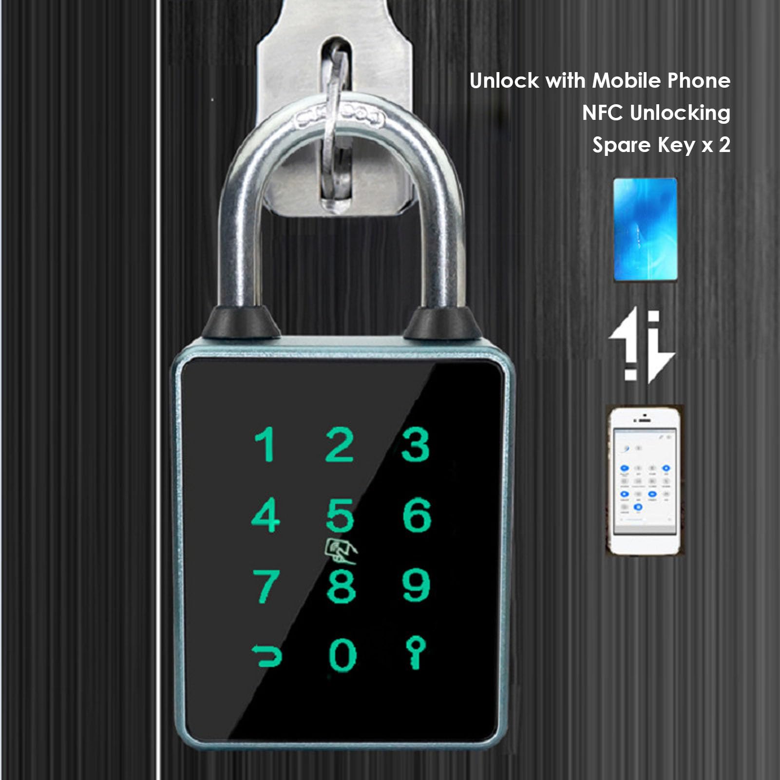 VBESTLIFE Candado de Huella Digital con Copia de Seguridad de Llave, Cerradura de Puerta de Combinación Inteligente para Exteriores a Prueba de Agua con 3 Tarjetas IC, Candado Inteligente