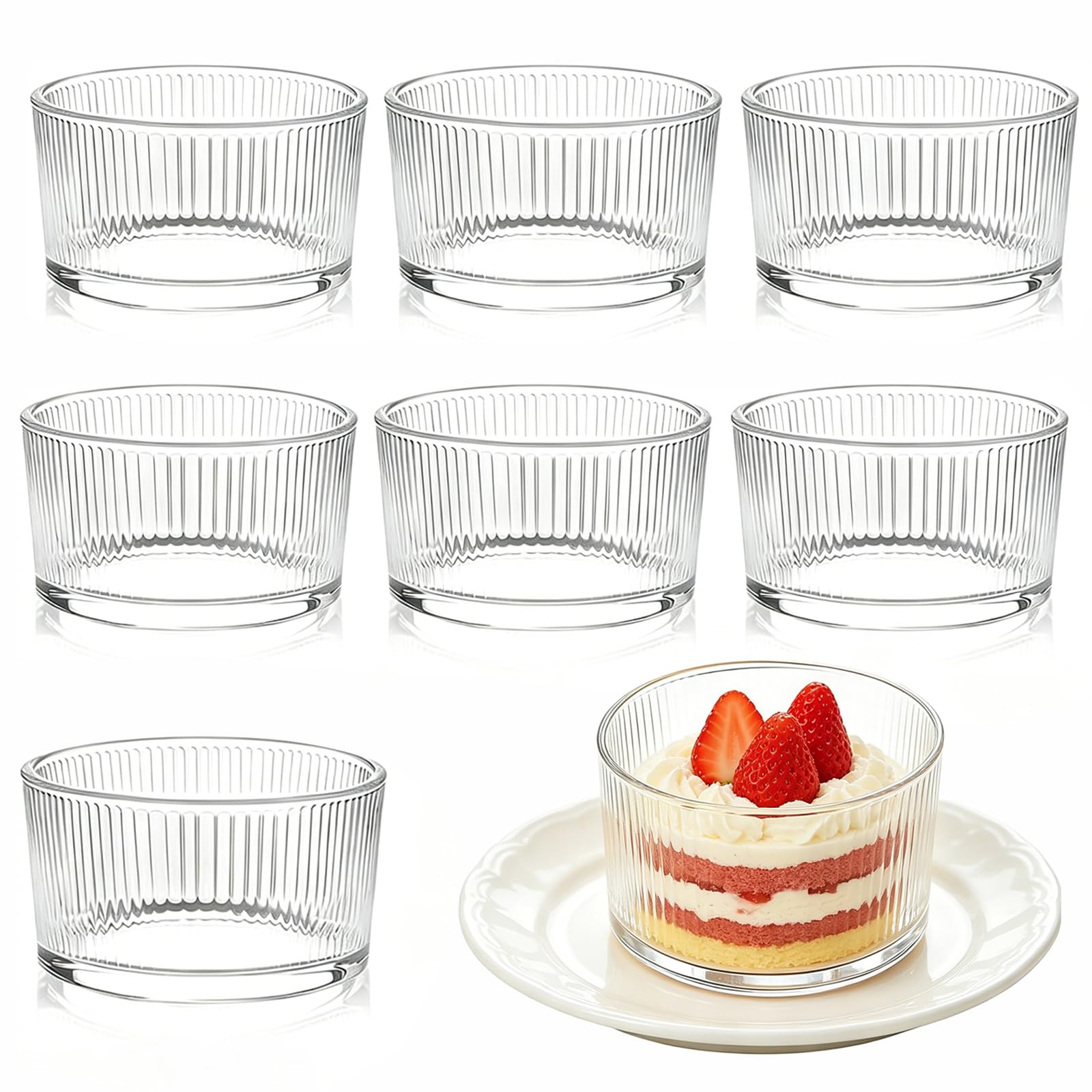 Set di 8 bicchieri da dessert trasparenti da 200 ml, per dessert, piccole ciotole da dessert in vetro, per tiramisu, panna cotta, gelato, budino, cereali yogurt, marmellata e dolci (verticale)