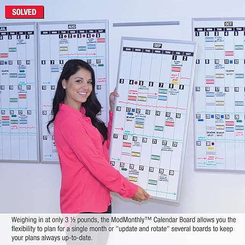 Miniatura 3 de Ultimate Office Pizarra blanca magnética con calendario mensual modular de borrado (1 cada uno)