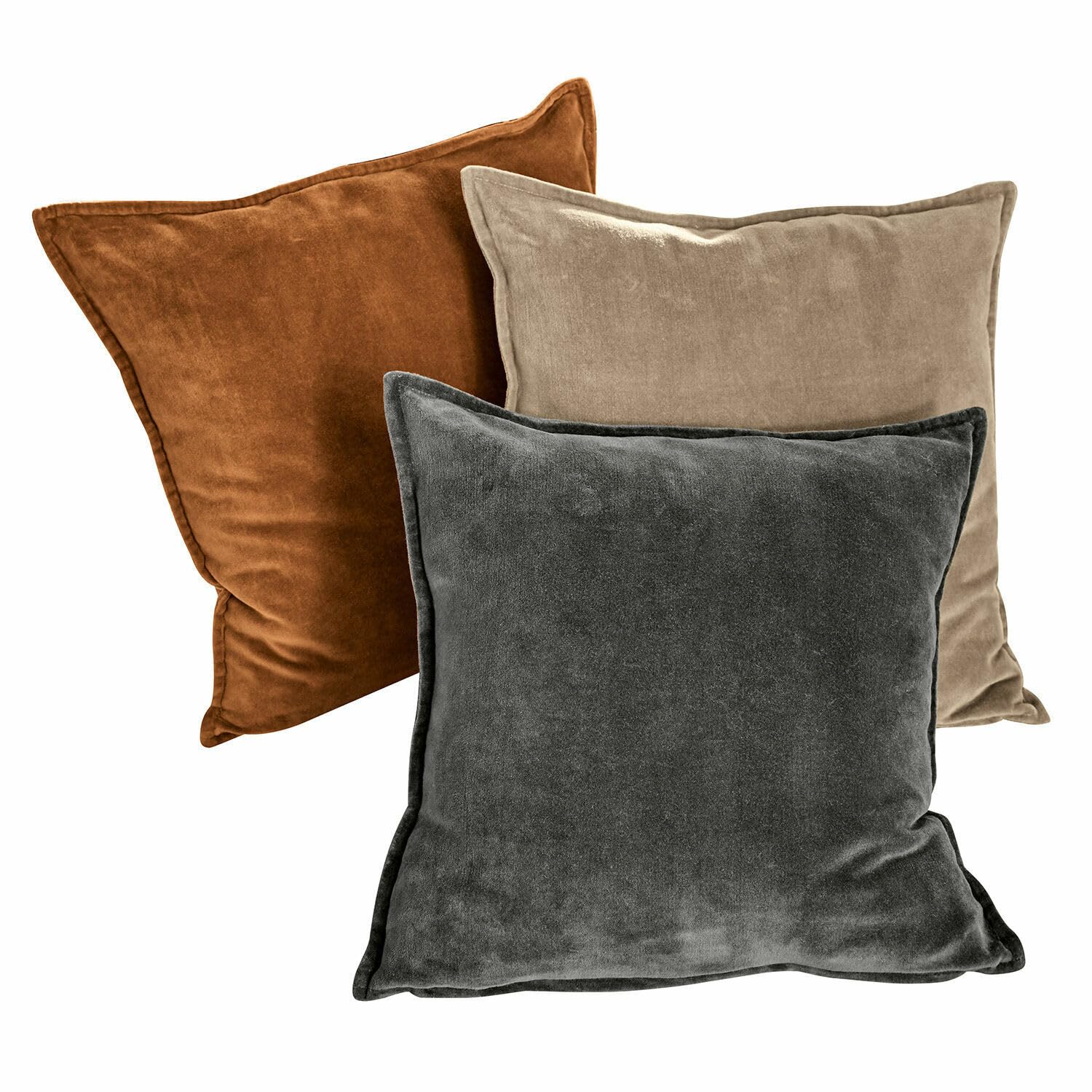 Loberon Kissenhülle 3er Set Lumeau, orange/grau/beige | streichelweiche Haptik, edles Farbspiel, Schlichtes Design, Kissenbezug, Wohntextilien, Wohn-Accessoires, Baumwollsamt