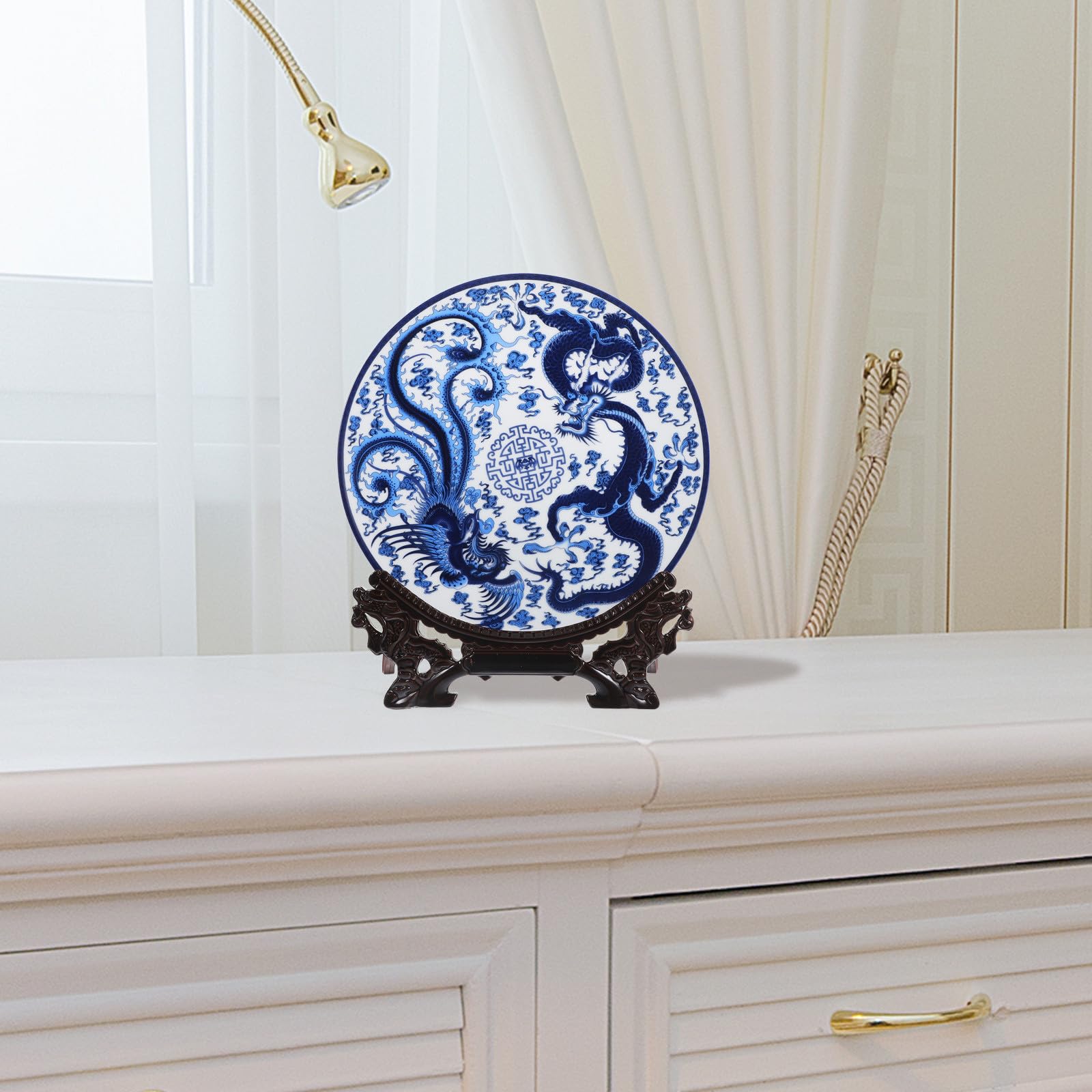 Plato Decorativo de Porcelana Azul y White, Cerámica, Estilo Chino
