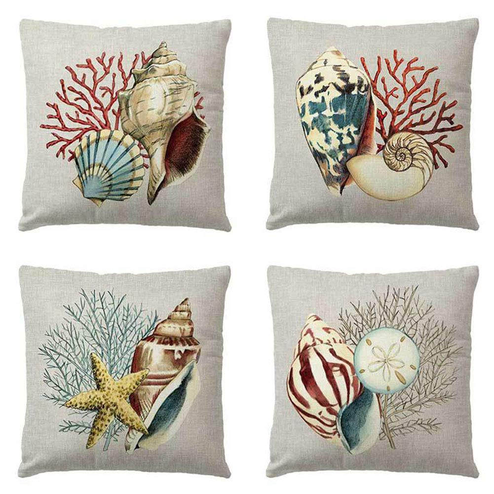 Fundas de cojín decorativas con motivos de coral y conchas para sofás modernos, juego de 4