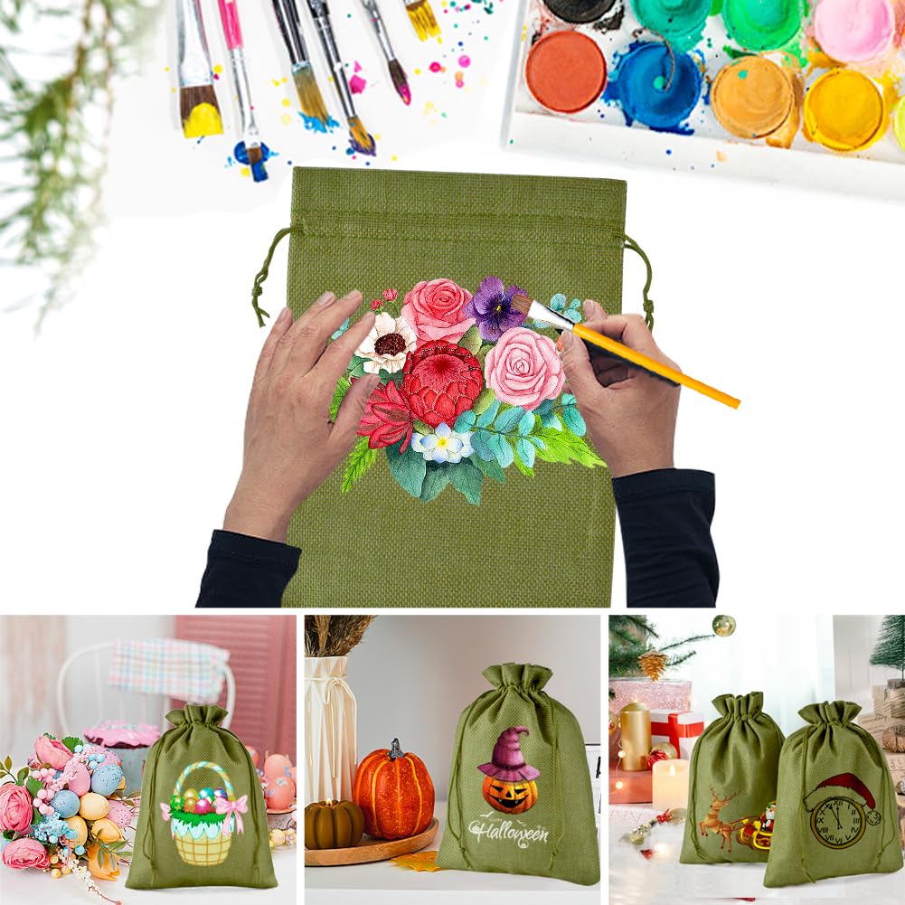20 Vert Sac Toile de Jute, 30*40cm Sac de Lin de Cordon, Sachet Tissu Avec Cordon Réutilisable , Sac Cadeau de Mariage, Pochette Bijoux, Fête, Calendrier de Noël, Pochette Bijoux