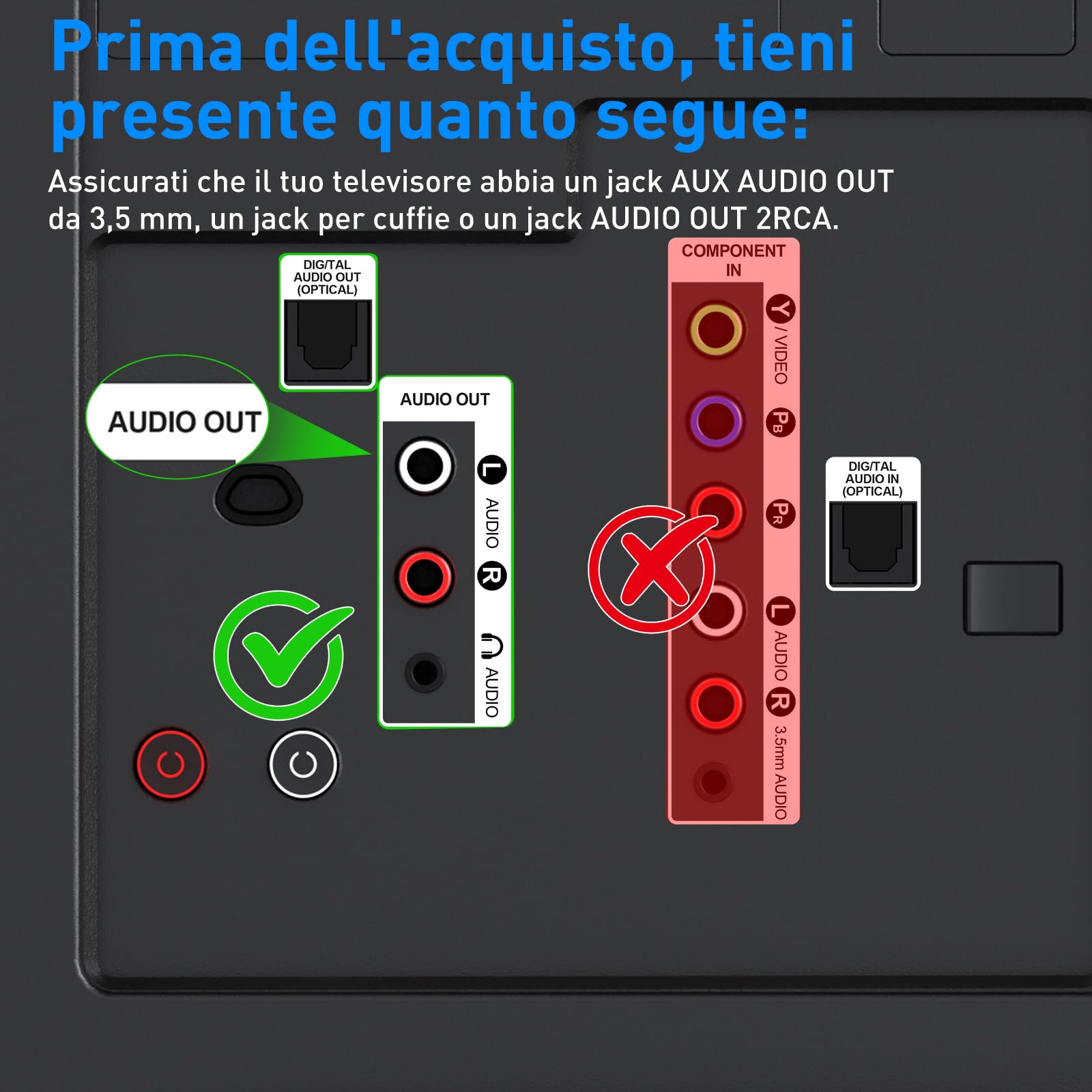 1Mii Trasmettitore Ricevitore Bluetooth 5.3 per TV, Adattatore Audio HiFi con RCA e Jack AUX 3.5mm, aptX Bassa Latenza/HD, Controllo Volume, Dual Link per 2 Cuffie, PC, Stereo