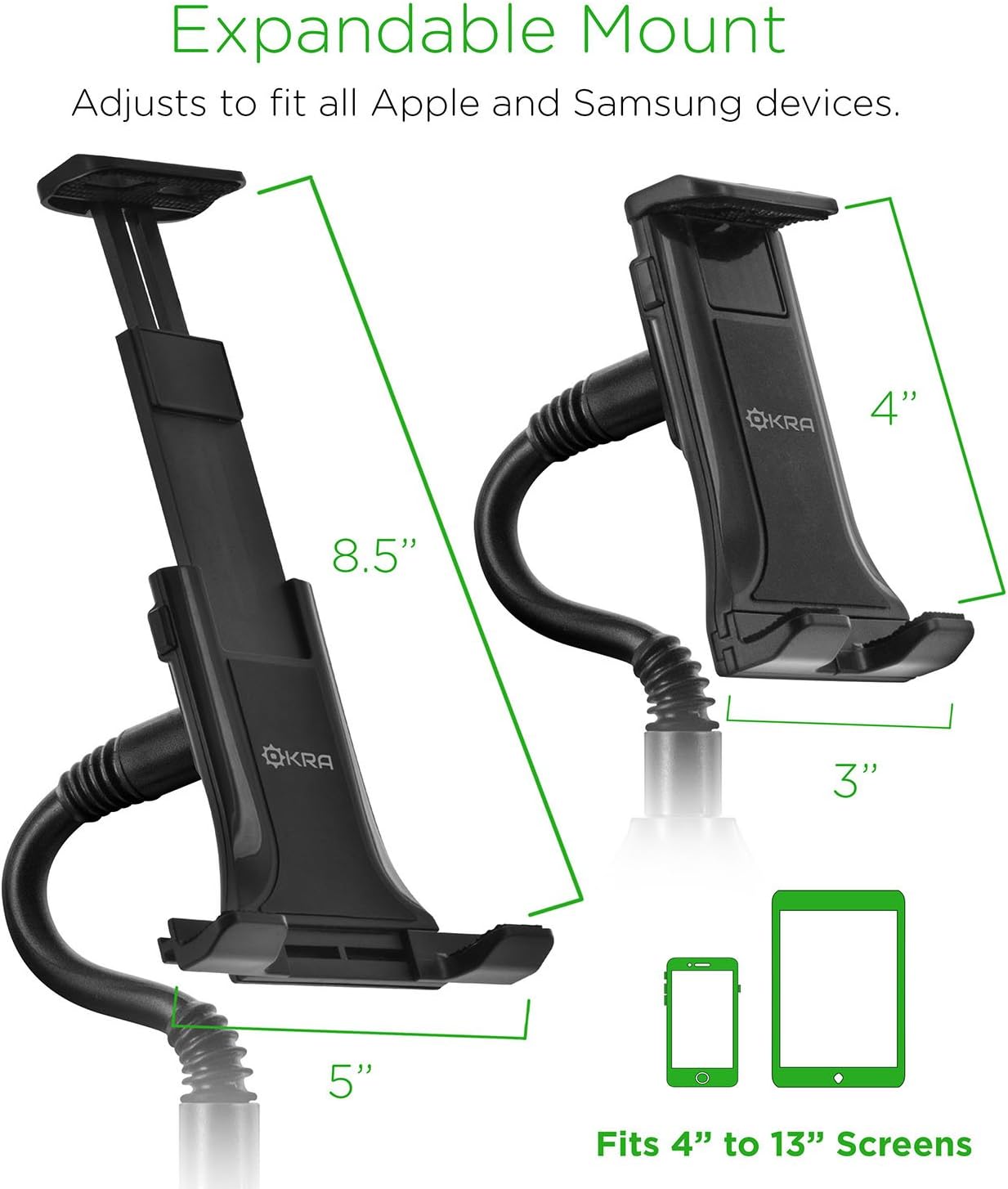 Car Cup Holder Mount for Phone Tablet, Okra 2-in-1 iPhone iPad Car Mount Adjustable Gooseneck Holder for All Smartphones and Tablets Universal