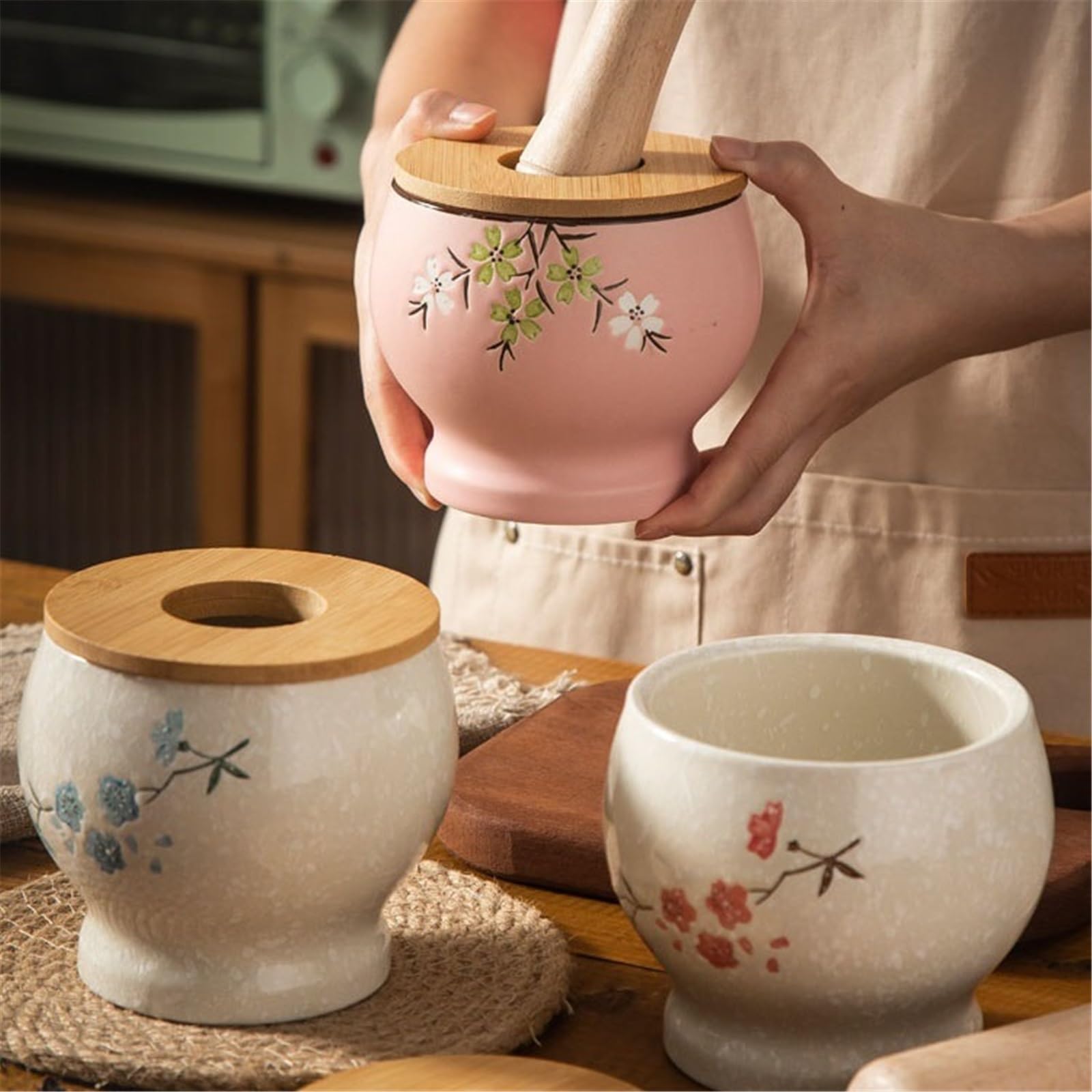 Mortaio con Pestello Mortaio e pestello da Cucina in Ceramica for spezie, Massima capacità di macinazione Molcajete per Pesto o Spezie