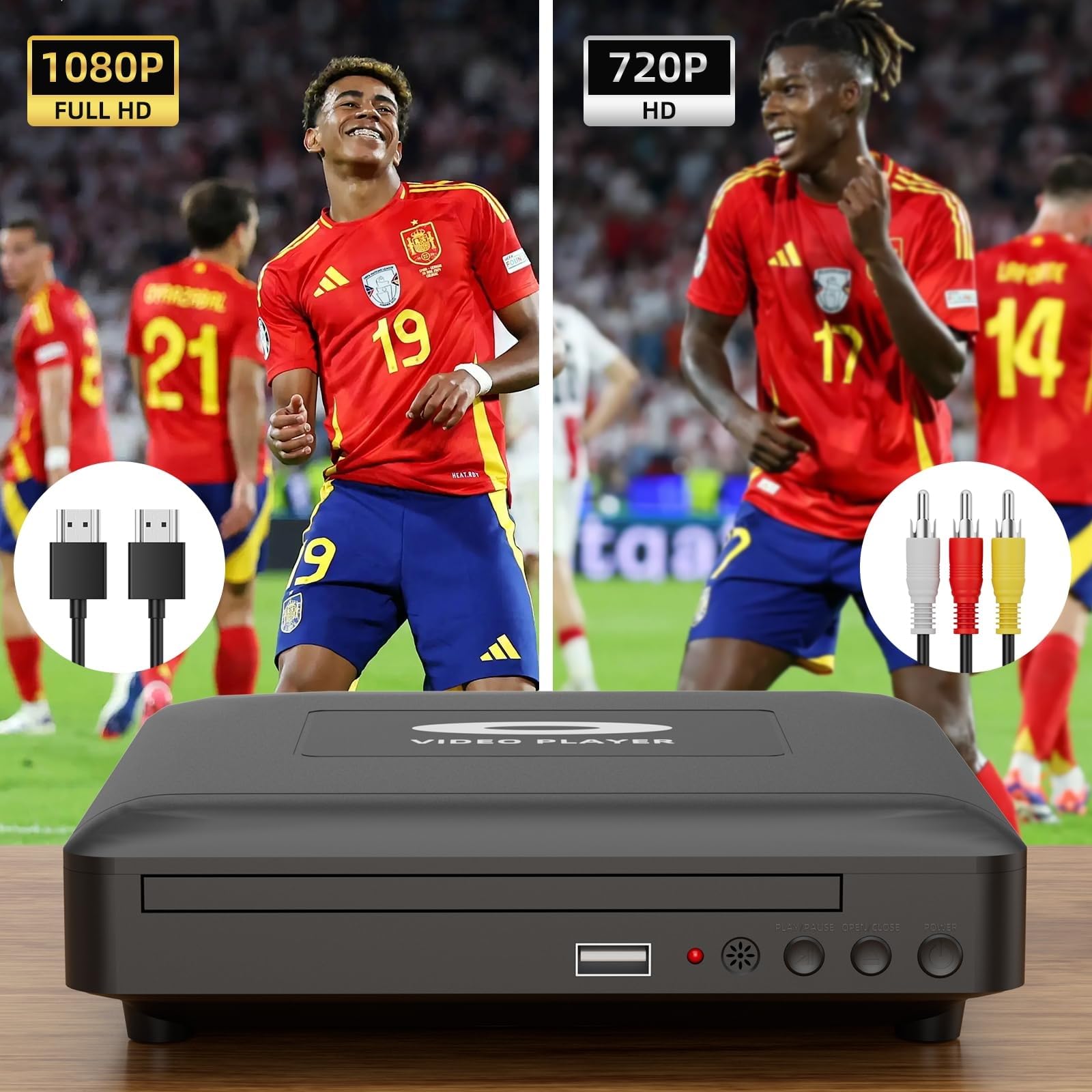 Mini Lecteur DVD HD avec HDMI, 1080p région Free Lecteur DVD pour Smart TV, câble de Sortie HDMI/RCA Inclus, Faible Bruit, PAL/NTSC intégré, Lecteur CD pour la Maison