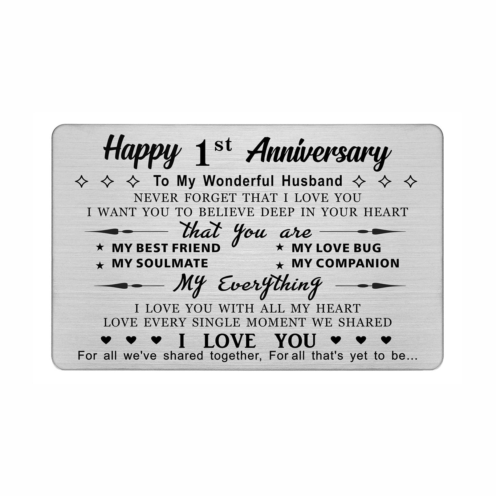 DEGASKEN 1st Year Anniversary Card for Husband, I Love You With All My Heart Metal Wallet Card, First Wedding Keepsake Gifts for Him/Men — image 1
