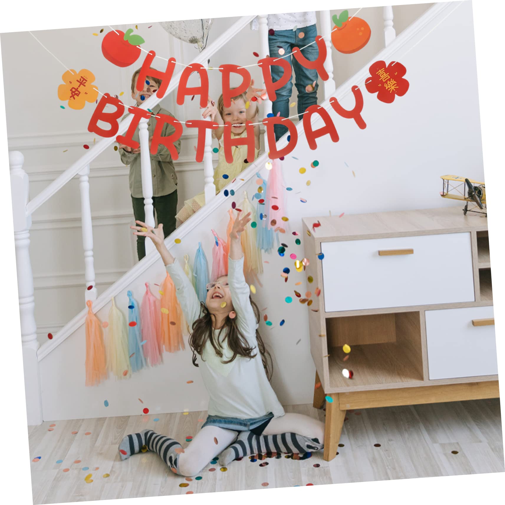 Cabilock 5 Juegos conjunto de de danza del decoraciones de globos de boda ventilador de papel de seda de cumpleaños decoración fiesta pancarta cumpleaños pancarta de cumpleaños
