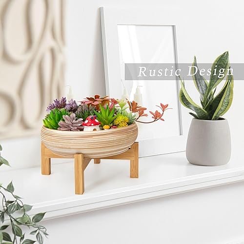 Miniatura 25 de Macetas para suculentas – Macetas grandes para suculentas con drenaje, maceta de cerámica para bonsái de 10 pulgadas con soporte, maceta redonda Azul