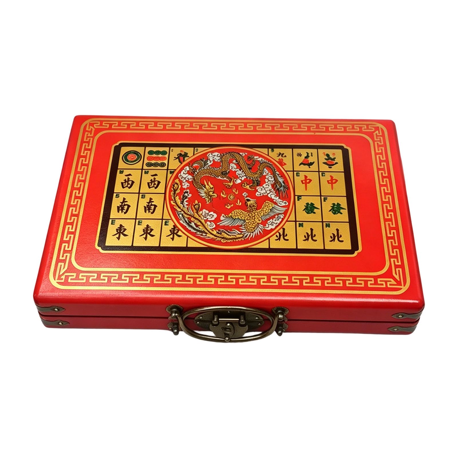Mahjong portatile con custodia con maniglia per trasporto, 144 per serate gioco da tavolo, scatola compatta per riunioni famiglia e giochi gruppo da tavolo Custodia per Home