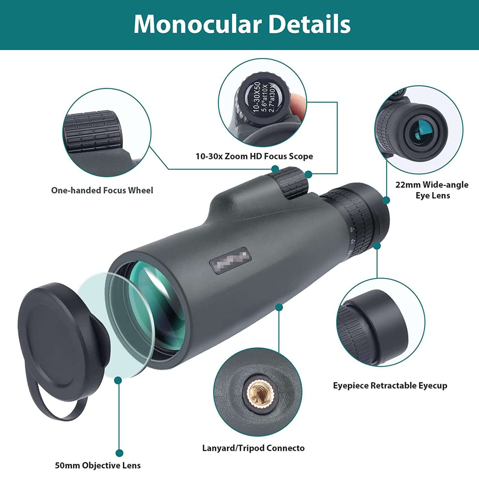 Telescope Monoculaire Haute Puissance Pour Smartphone Avec Trépied, HD Pour Adultes (Black