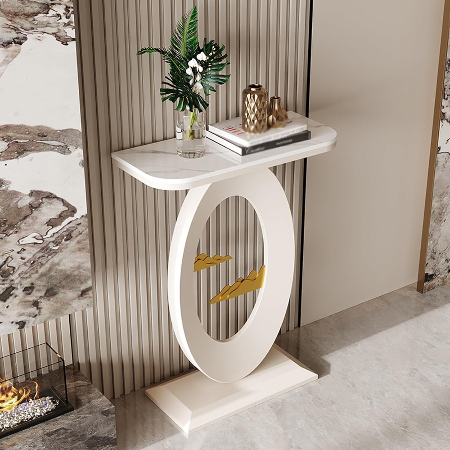 SIONDSTS Modern Marble Console Table with Metal Frame,Slim Entryway Accent Table,Small Narrow Sofa Table,Living Room End Table,for Hallway,Foyer,Entrance,Entryway,White A,50cm