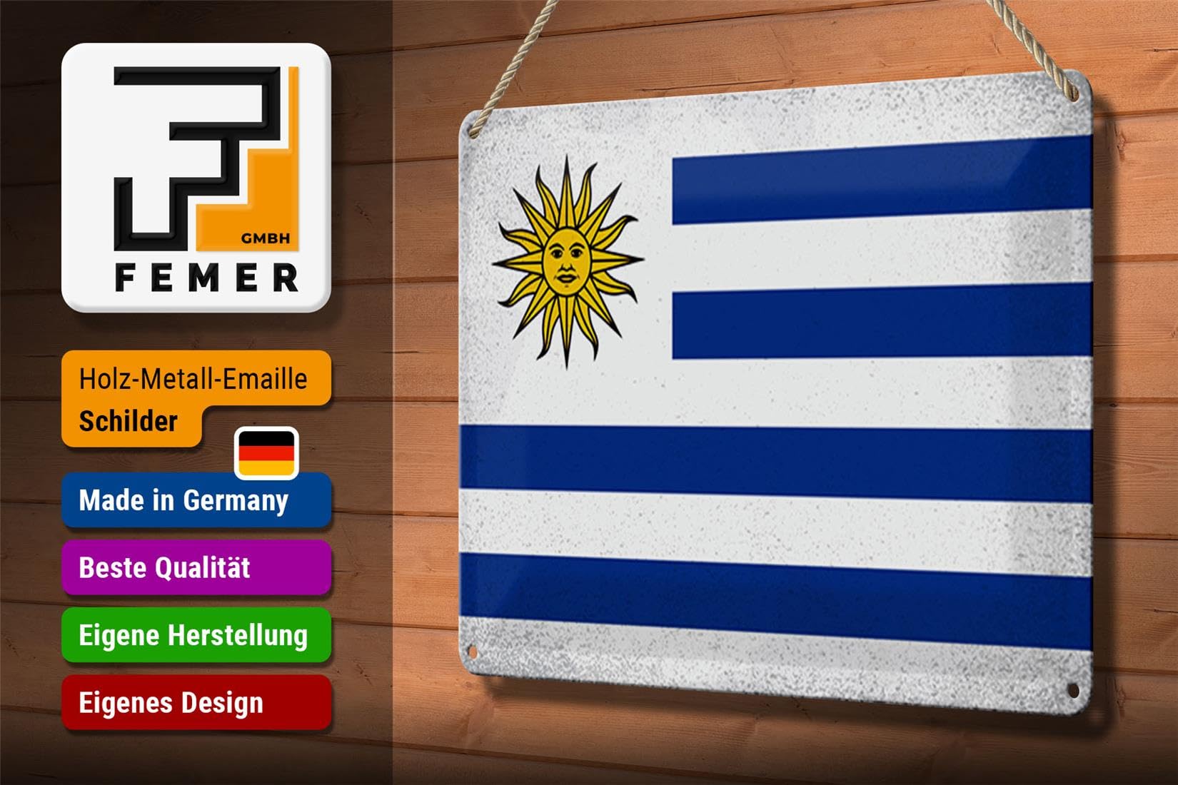 Tin Sign 30 x 20 cm Flag of Uruguay Vintage Decorative Sign Tin