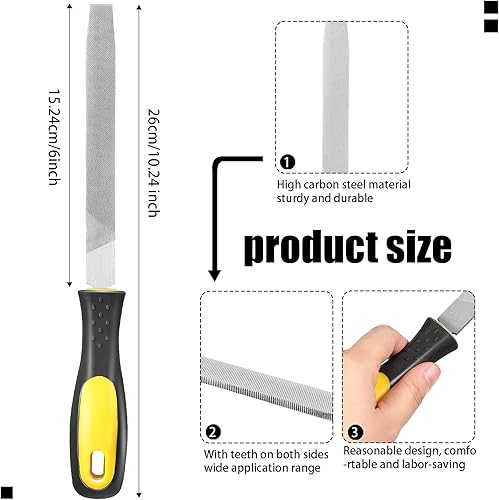 Miniatura 2 de Zhehao 2 piezas de lima plana de metal afilador de hacha rectangular de acero de 6 pulgadas, fresadora manual de corte único endurecido con mango
