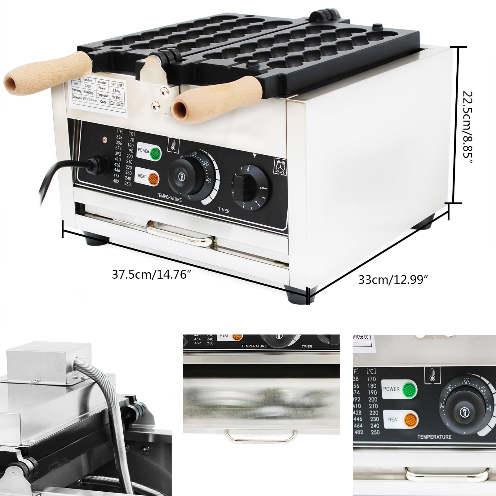 Gofrera para 6 gofres con carcasa de acero inoxidable para gofrera de 1500 W con placas antiadherentes Hog Dog, Electrodoméstico