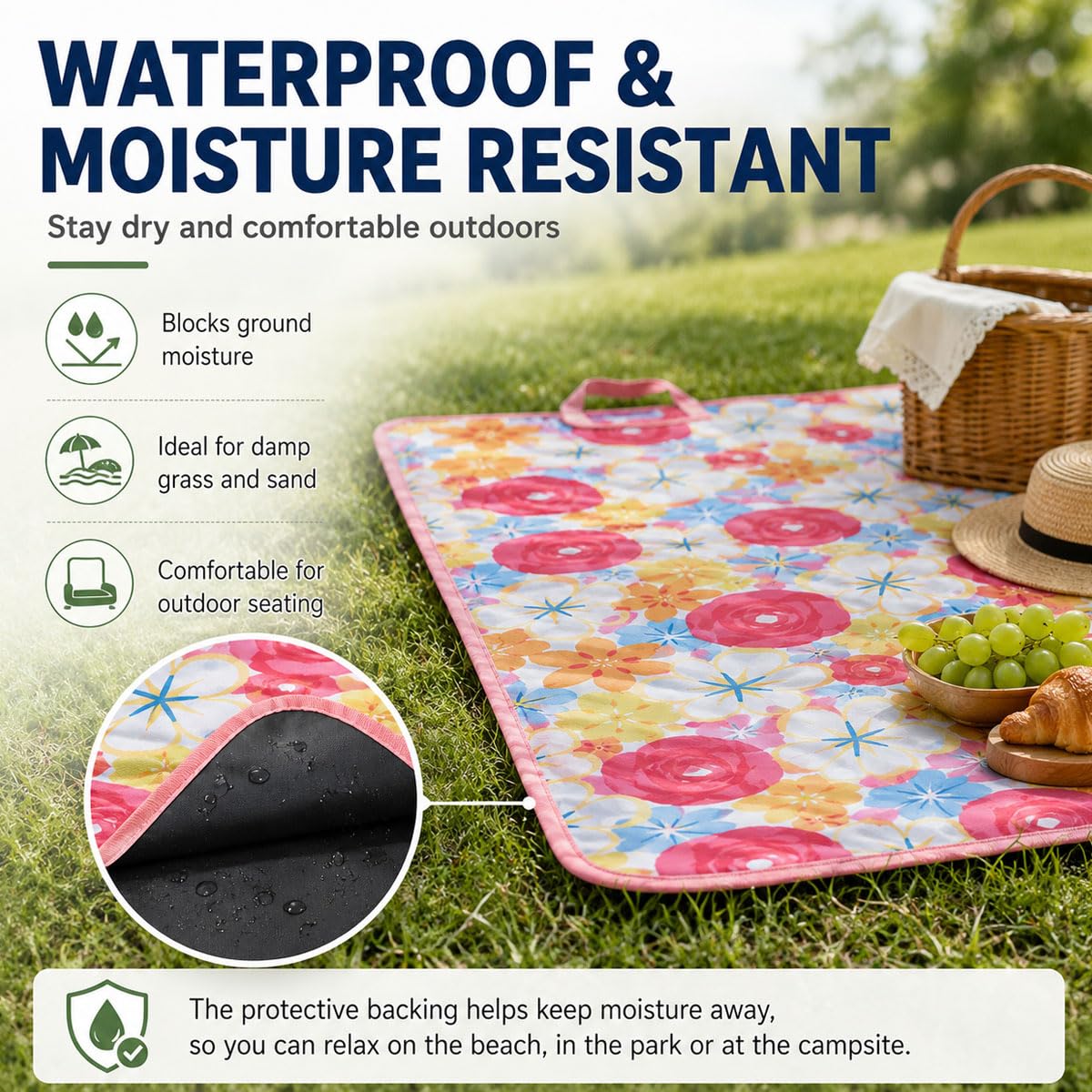 Coperta Da Picnic Pieghevole 150 X 200 CM Tappetino Da Picnic Per Esterni | Coperta Da Spiaggia Impermeabile Con Maniglia Per Il Trasporto, Design E Superficie Facile Da Pulire, Per Spiagge, Parchi, Ca