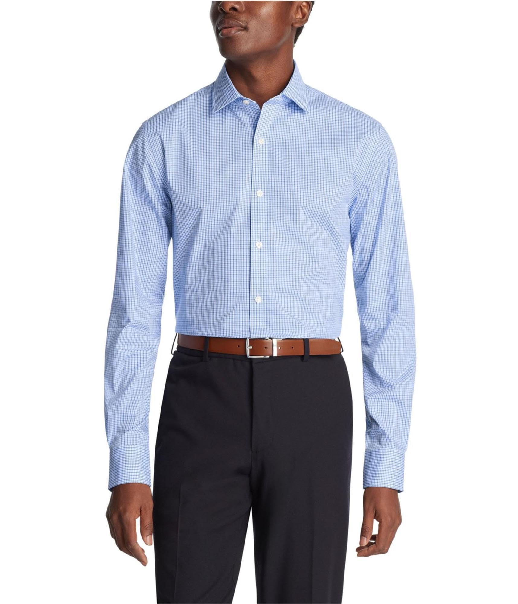 Tommy Hilfiger Mens Flex Essentials Wrinkle Stretch Button Down Dress Shirt Navy