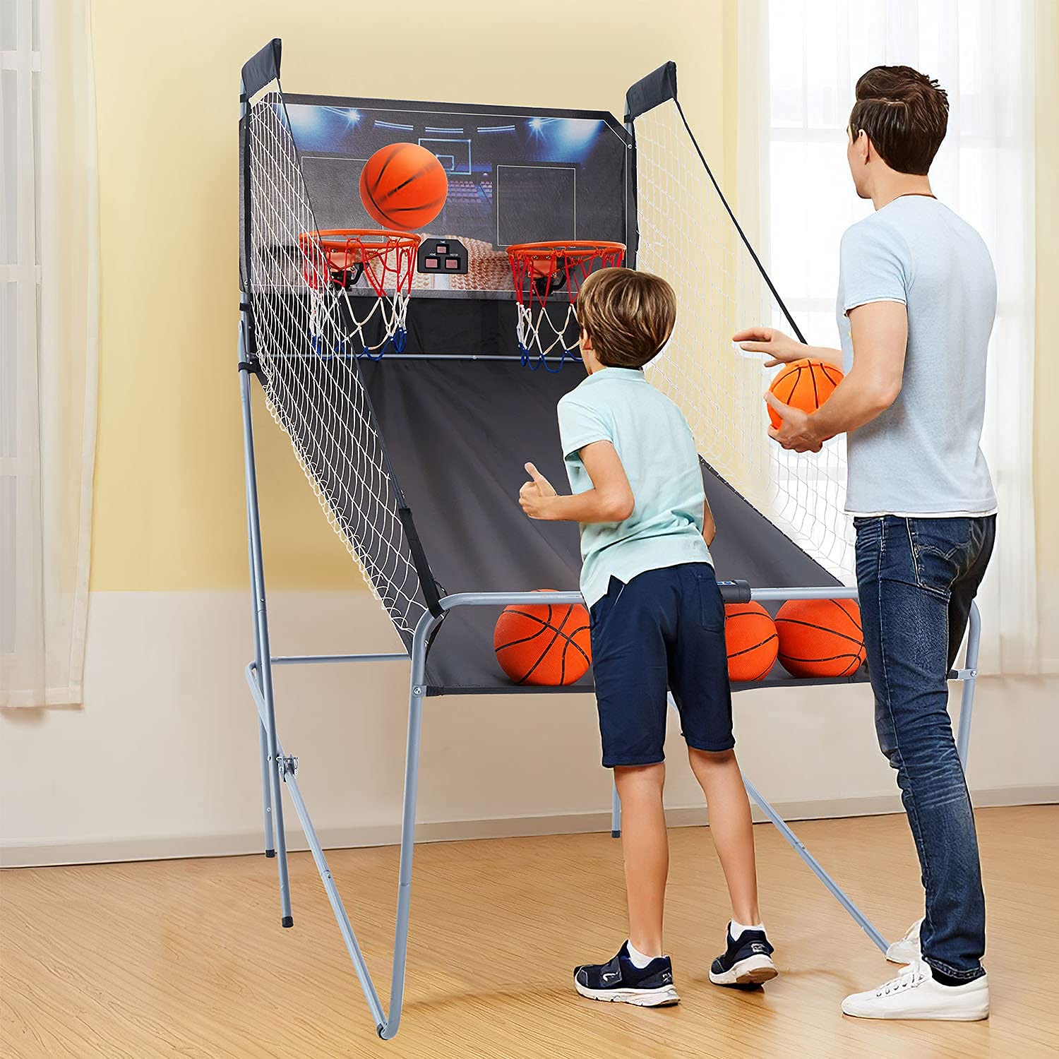 HOMROM Dual Shot Foldable Basketball Arcade Game, 8 Game Modes, Arcade
