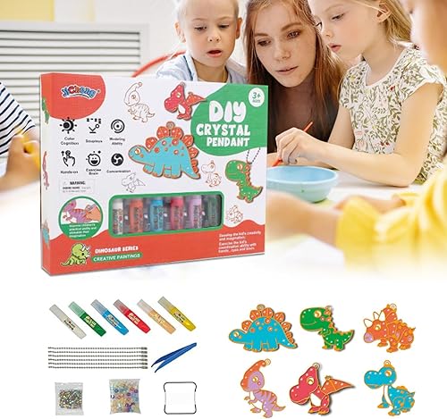 Miniatura 6 de Juego de manualidades y manualidades de pintura de cristal, kit de colgante de cristal para bricolaje, arte de pintura de ventana para niños, kit de