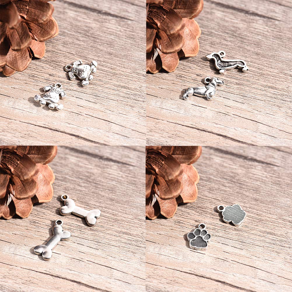 SUNNYCLUE 60 Ciondoli Per Cani In Lega – 10 Stili Diversi (zampa, Cuore, Beagle, Salsiccia) – Per Bracciali, Collari, Creazioni Fai Da Te