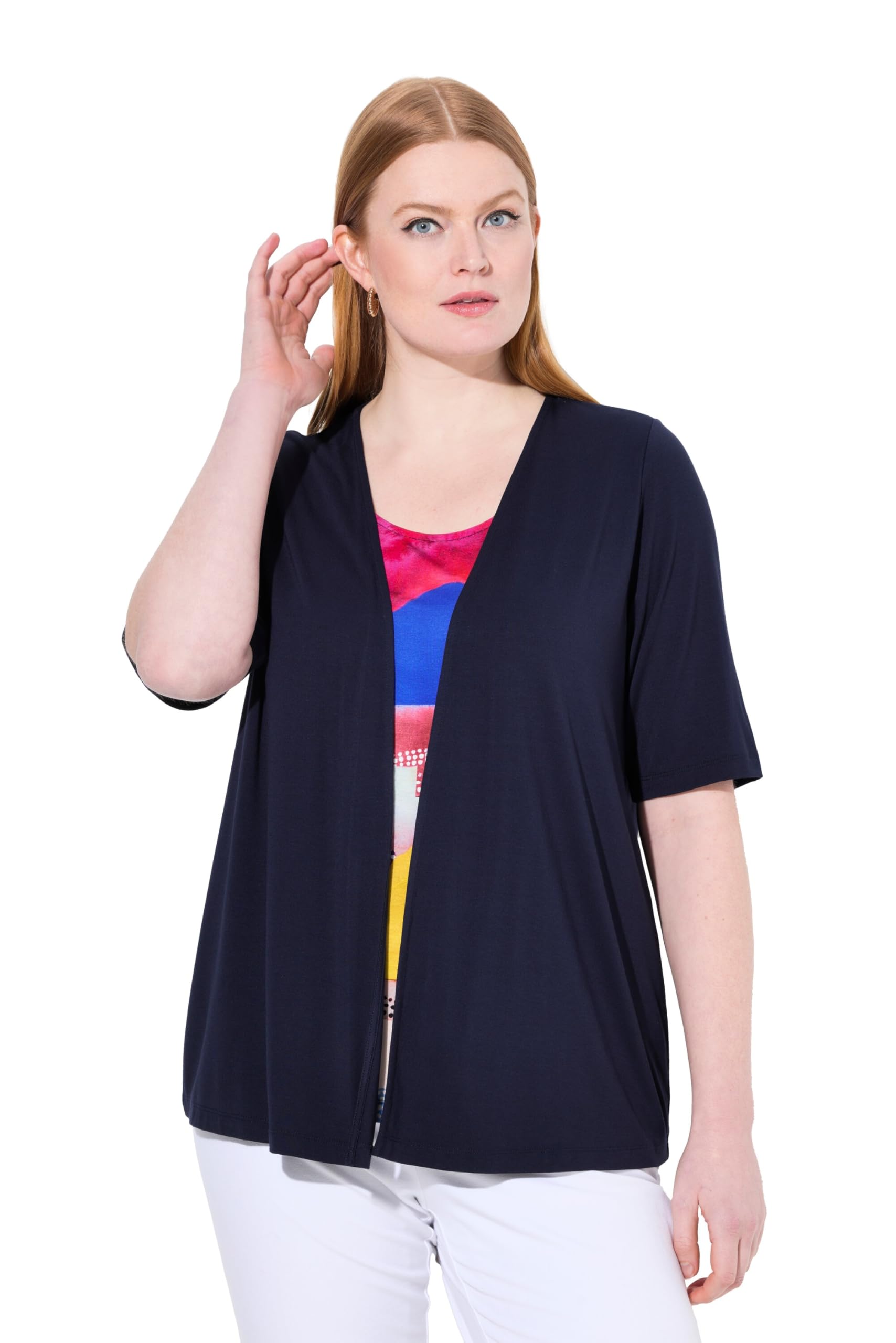 Ulla Popken Damen große Größen Übergrößen Plus Size 2-in-1-Shirt, Rundhalsausschnitt, Halbarm 838095