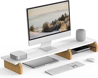 Fenge Dual Monitor Stand, 42.5 Inch Monitor Riser Desktop Oraganizer Stand for 2 Monitors,Desktop Organizer with Eco Cork Legs for Computer,Laptop,Printer,TV