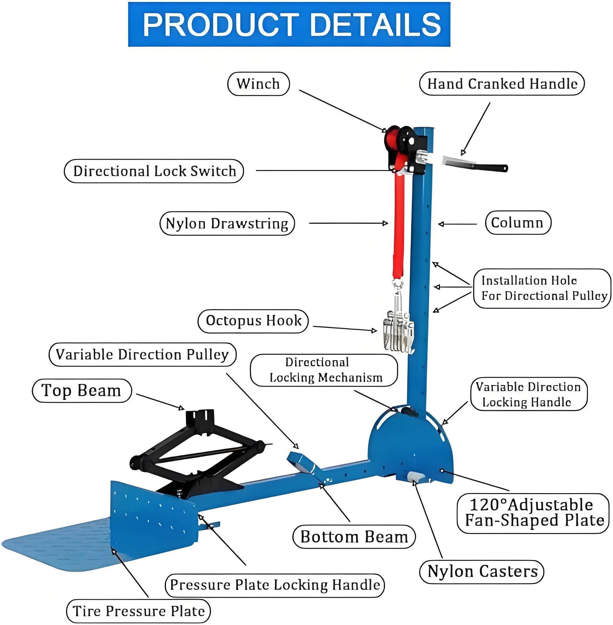 Verstellbarer Dellenzieher für Autoreparaturen, 10-160 cm Höhe, 800 kg Zugkraft, manuelles Karosserie-Reparaturwerkzeug mit Nylon-Rollen