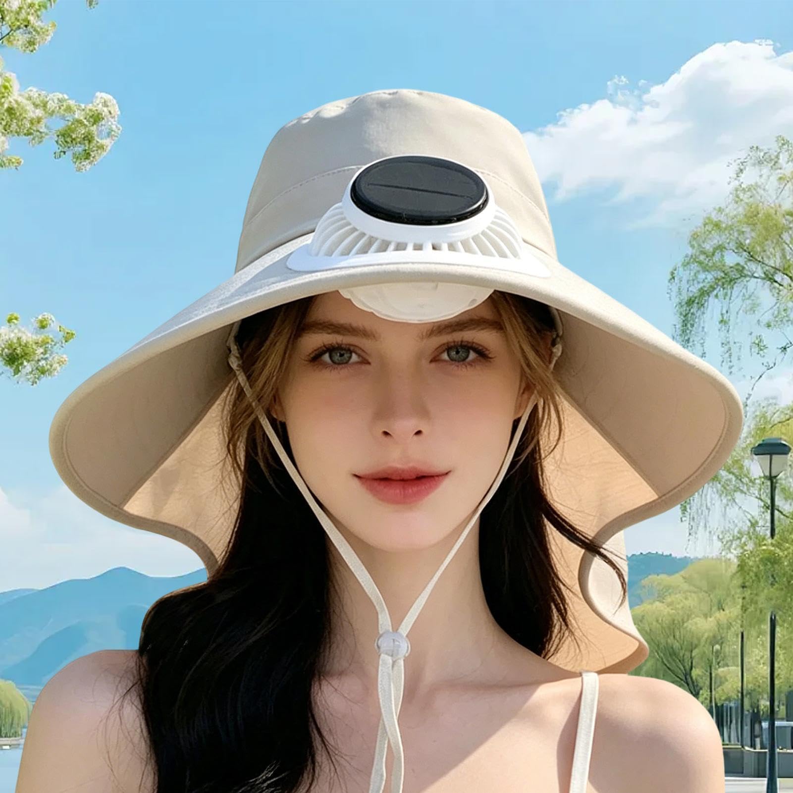 Chapeau à Ventilateurs solaires | Large Bord Rabat Cou Protection UV Respirant,Casquette Solaire Rafraîchissante Anti-UV,pour Femmes, Camping, Randonnée, Alpinisme, Pêche, Plein Air, Cyclisme