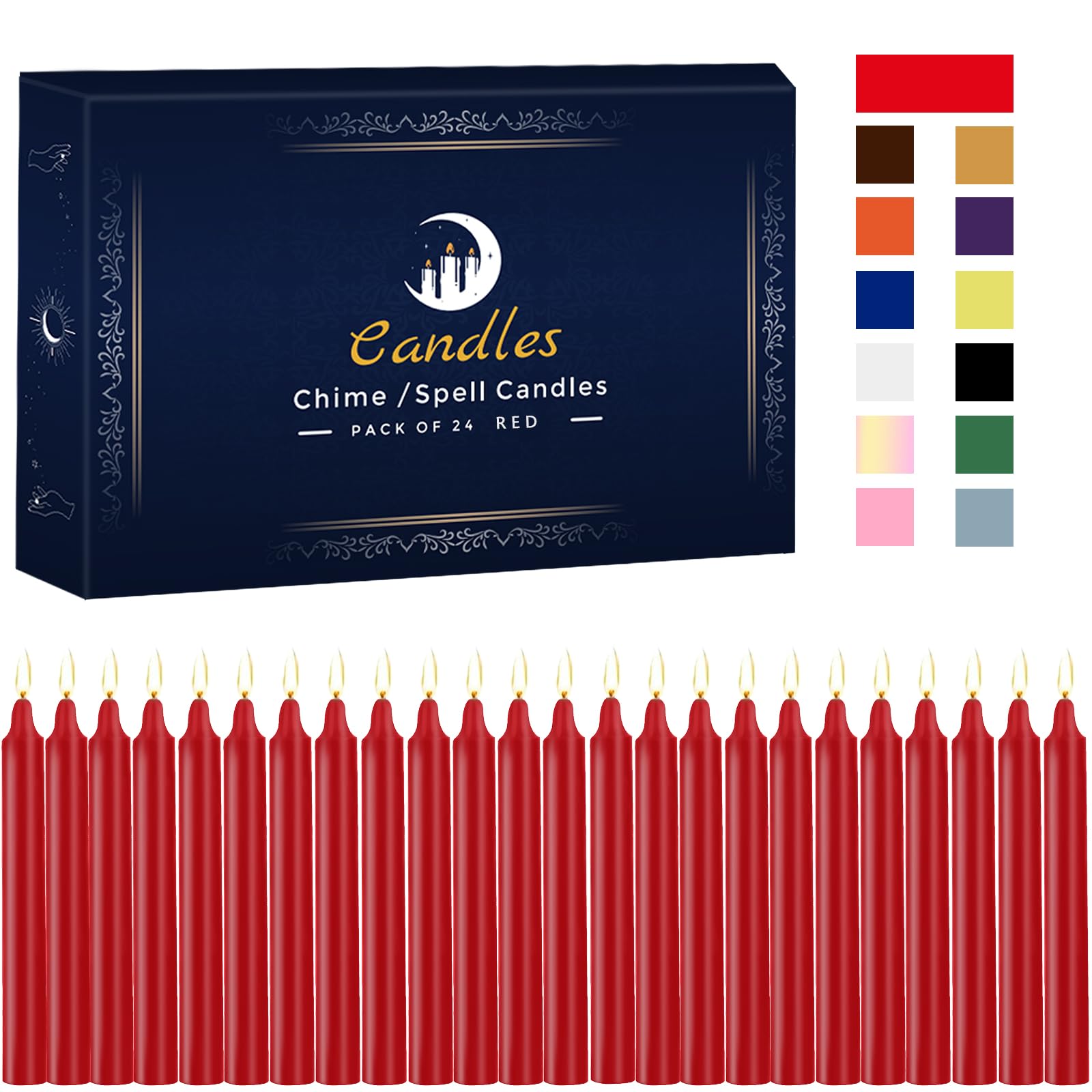 24 Pack Red Spell Chime Candles – Premium Mini Unscented Taper Candles for Rituals, Prayer, Birthdays, Meditation, Altar, Spells, Chime Candles - 4 Inch Tall - Ideal for Witches