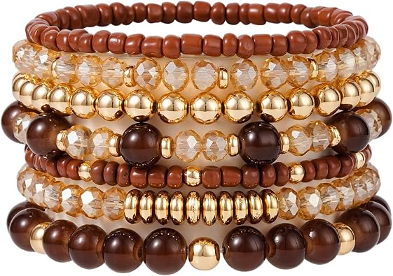 Boho Beaded Stretch Bracelets For Women Stackable Handmade Jewelry | Crystal Gold Plated Beaded Bracelets Set Trendy Friendship Braeclet Gifts